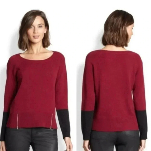Eileen Fisher M Yak+ Merino wool maroon + black color block scoop neck sweater‎ - Picture 1 of 8